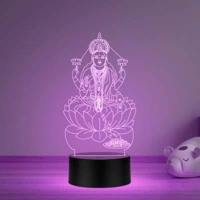 3D Illusion God Laxmi Led Night Lamp with Multicolored Light Home Office Pooja Room Decor